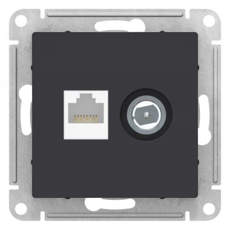 Розетка компьютерная RJ45/TV Systeme Electric AtlasDesign 5e кат UTP карбон ATN001089