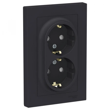 Розетка двойная 2К+З Systeme Electric AtlasDesign 16A 250V со шторками карбон ATN001026
