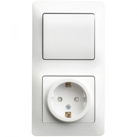 Блок розетка 2К+З -выключатель Systeme Electric Glossa белый GSL000170