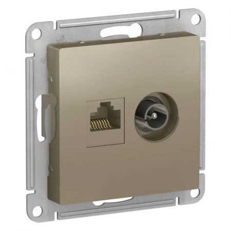 Розетка компьютерная RJ45/TV Systeme Electric AtlasDesign 5e кат UTP шампань ATN000589