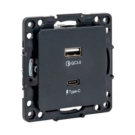 Стокгольм Механизм Розетки с 2USB type-A + type-C черный EKF PROxima EZR-2USB-type-C