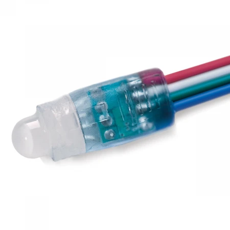 Диод ELF Pixel  8mm, 5В, 0.3Вт, RGB SM-control (круглая линза, IC P8206) ELF-Pixel8mmRGBLED(P8206)